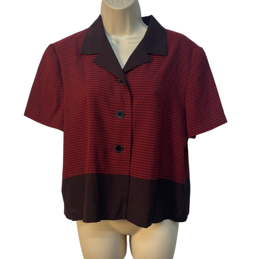 Kathie Lee Collection Red Black Checkered Short‎ Sleeve Jacket/Top Size 12